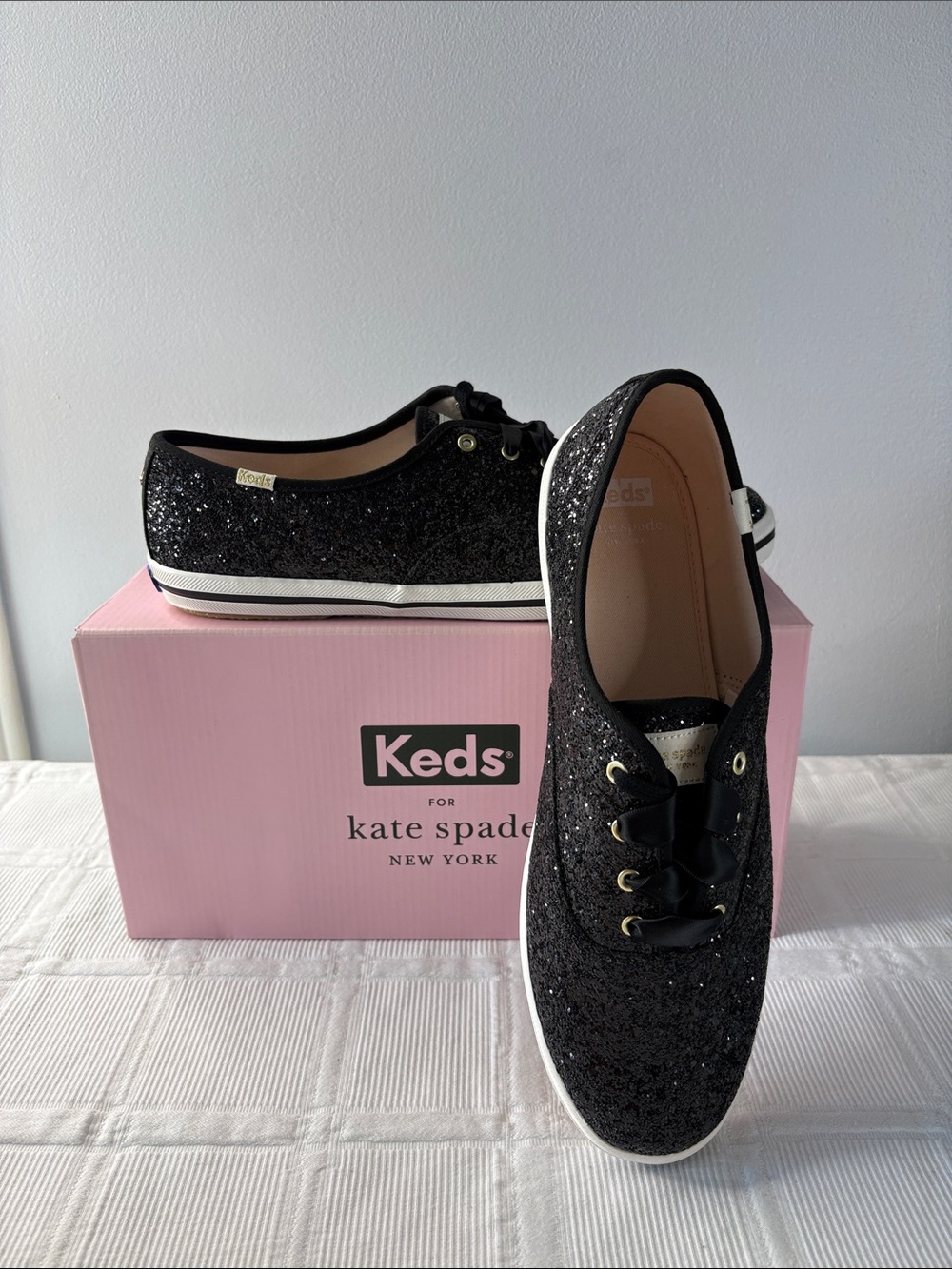 Kate Spade Keds New York Champion Black Glitter Sneakers 11W